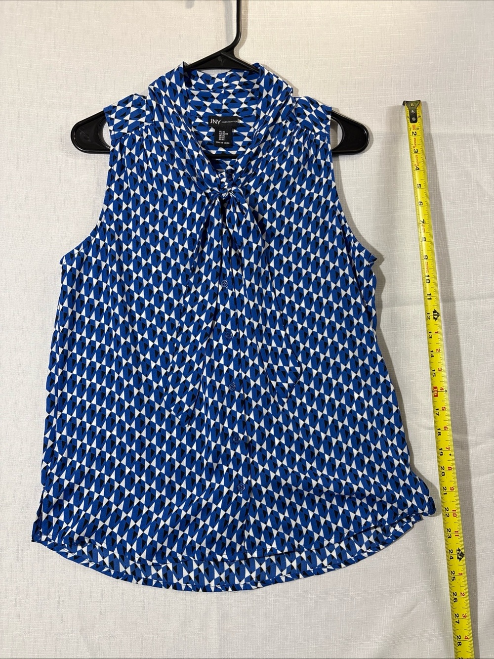 Jones New York Blue Geometric Tie-Neck Sleeveless Camisole
